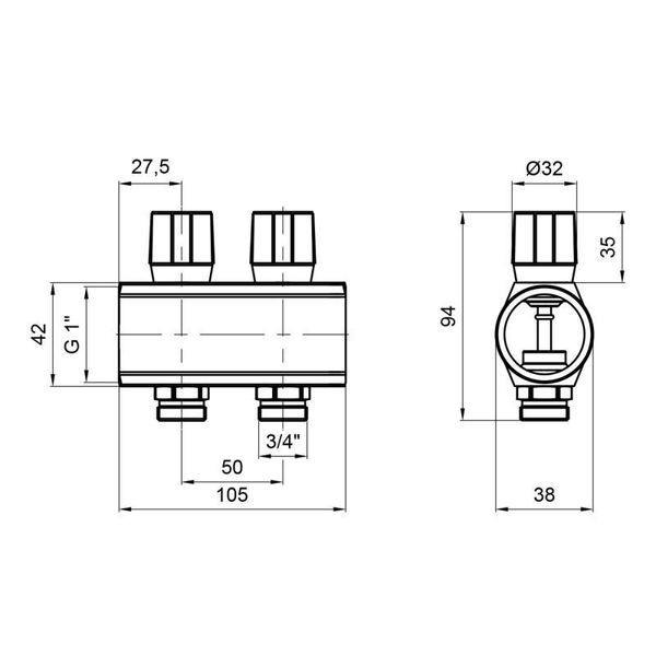 Коллектор Icma с регулировочными вентилями 1" 2 выхода №1105 (Red) SD00049594 фото