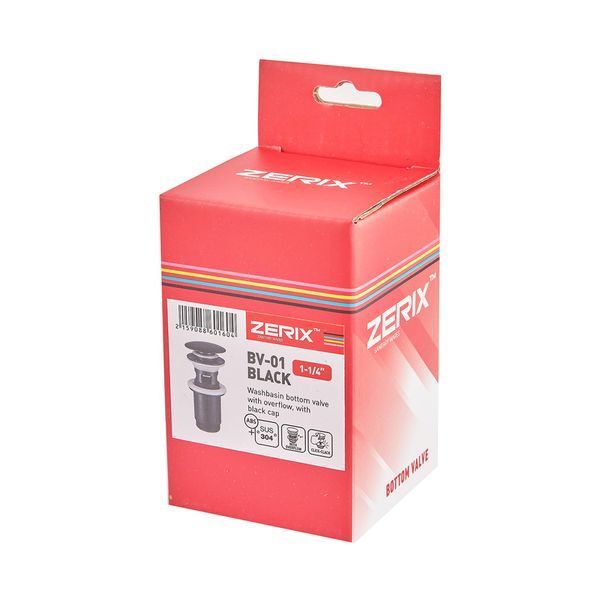 Донный клапан для раковины Zerix BV-01 BLACK 1 1/4'' с переливом автоматический СLICK-СLACK (Цвет черный) (ZX6016) ZX6016 фото