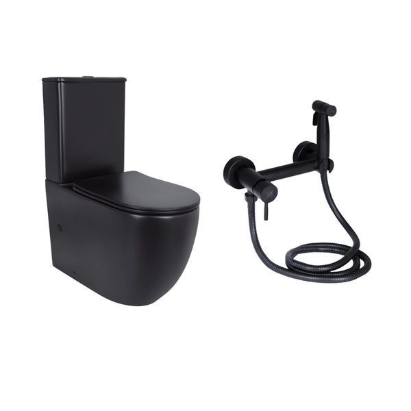 Комплект 2 в 1: унитаз напольный Qtap Robin Matt Black QT13226083AMB + набор гигиенического душа Lidz Aria Black LDARI110BLA43394 SD00055246 фото