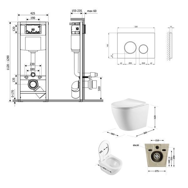 Готовое решение Qtap для ванной комнаты: подвесной унитаз Robin Ultra Quiet 520x365x365 + комплект инсталляции Nest 4 в 1 (круглая клавиша Satin) SD00053626 фото