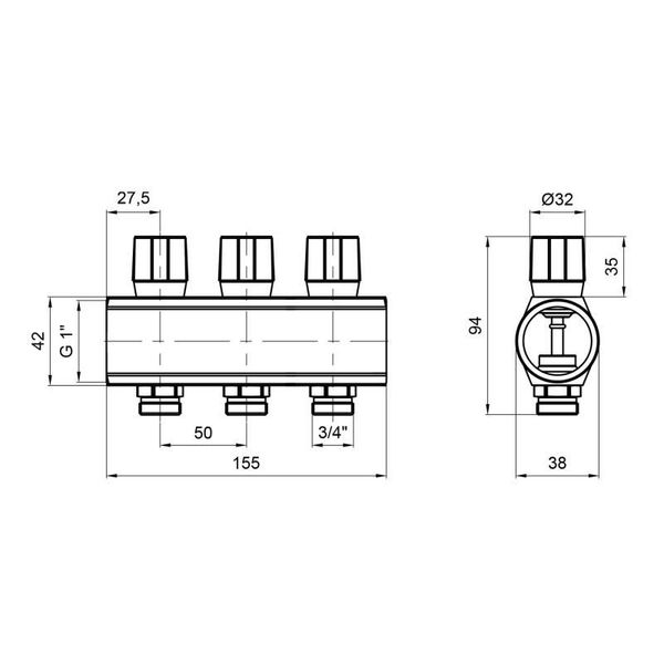 Коллектор Icma с регулировочными вентилями 1" 3 выхода №1105 (Red) SD00049595 фото