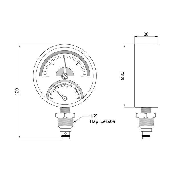 Термоманометр Thermo Alliance Standart 80 мм 1/2", нижнее подключение SD1724B SD00021360 фото