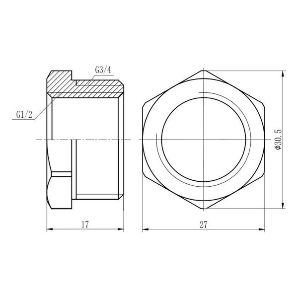 Футорка Thermo Alliance Forte 1/2" Вх3/4"Н нікельована SF3742015 SD00002749 фото