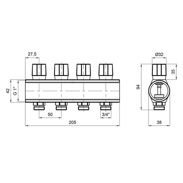 Коллектор Icma с регулировочными вентилями 1" 4 выхода №1105 (Red) SD00049596 фото