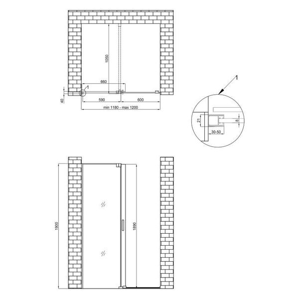 Душова перегородка Qtap Walk-In Glide CRM2012.C8 120х190 см, скло Clear 8 мм, покриття CalcLess SD00039724 фото