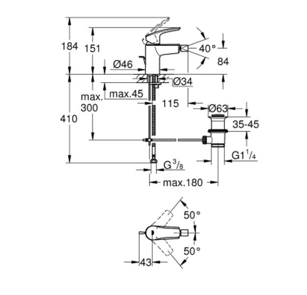 ЗМІШУВАЧ GROHE EUROSMART ДЛЯ БІДЕ 1/2 "S-РОЗМІРУ 32929003 фото