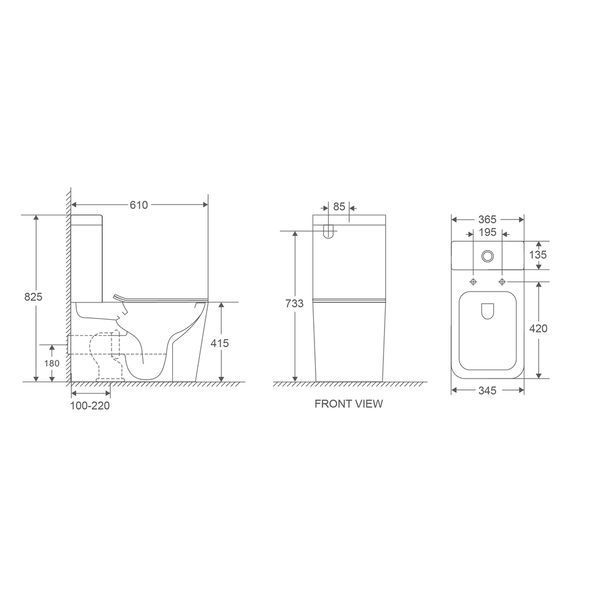 Унитаз-компакт Mixxus Premium Quadro-0401-R 610x365x825mm, система смыва RIMLESS (MP6457) MP6457 фото