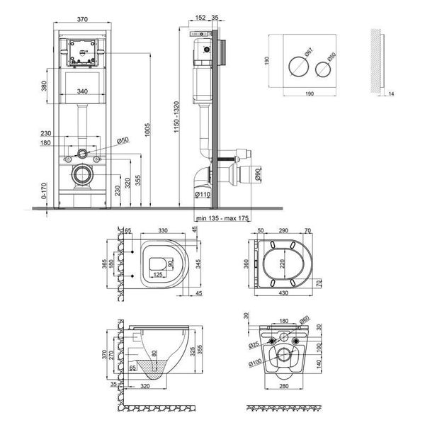 Набор Qtap инсталляция 4 в 1 с панелью смыва Nest (QT0233M370 + QT0211P01V1176W) + унитаз с сиденьем Robin SD00048678 фото