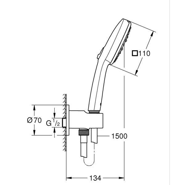 Душовий набір з настінним ручним душем Grohe Tempesta Cube 110, 3 режими, чорний матовий (269102433) 269102433 фото