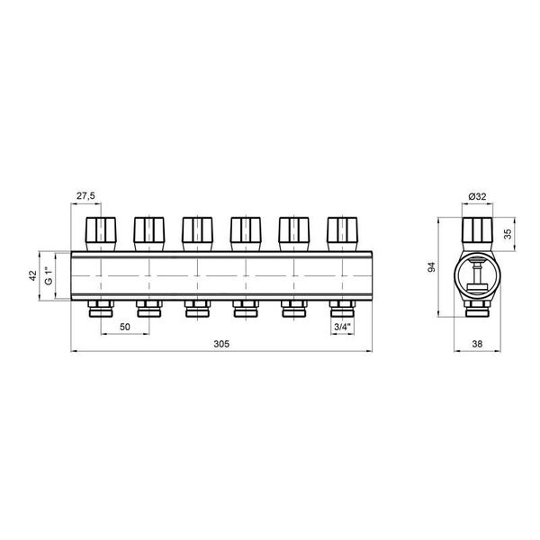 Коллектор Icma с регулировочными вентилями 1" 6 выходов №1105 (Red) SD00049598 фото