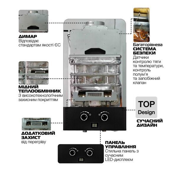 Газова колонка MIXXUS GWH-0210 BASIC BLACK димохідна 10 л/хв (колір чорний) (WH0023) WH0023 фото