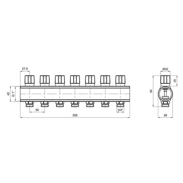 Коллектор Icma с регулировочными вентилями 1" 7 выходов №1105 (Red) SD00049599 фото