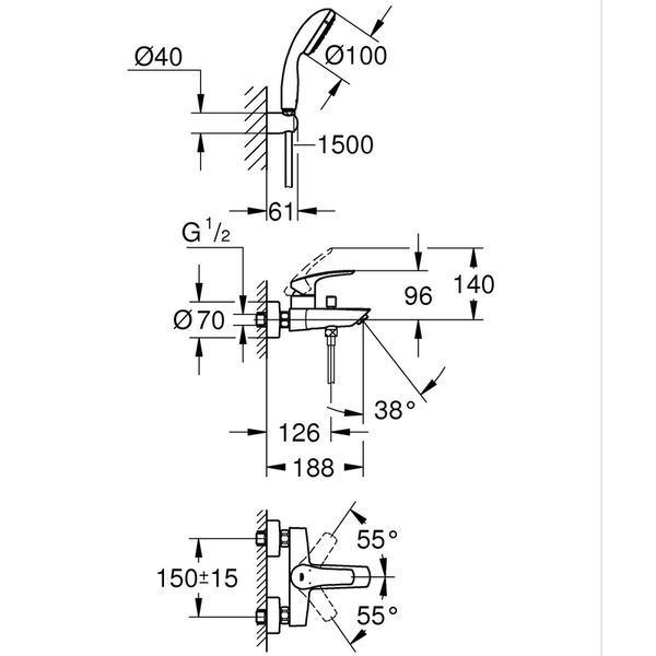 Однорычажный смеситель для ванны Grohe Eurosmart New (33302003) 33302003 фото