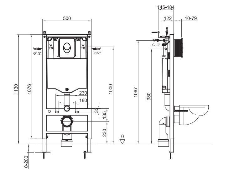 Инсталляция для подвесного унитаза Koer KT-0407 500x126x1150mm, без панели смыва (KR5341) KR5341 фото