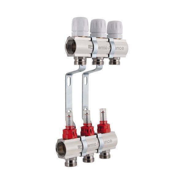 Коллектор латунный с расходомерами и евроконусами Thermo Alliance Standart 1" на 3 выхода TAS235W3E SD00055264 фото