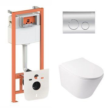 Готовое решение Qtap для ванной комнаты: подвесной унитаз Swan Ultra Quiet 485x360x320 + комплект инсталляции Nest 4 в 1 (круглая клавиша Chrome) SD00051275 фото
