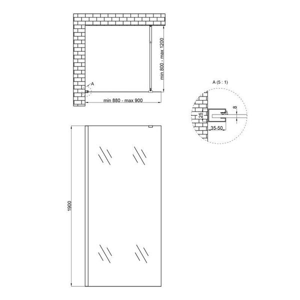 Душевая перегородка Qtap Walk-In Standard BLM209.C8 90х200 см, стекло Clear 8 мм, покрытие CalcLess SD00051925 фото