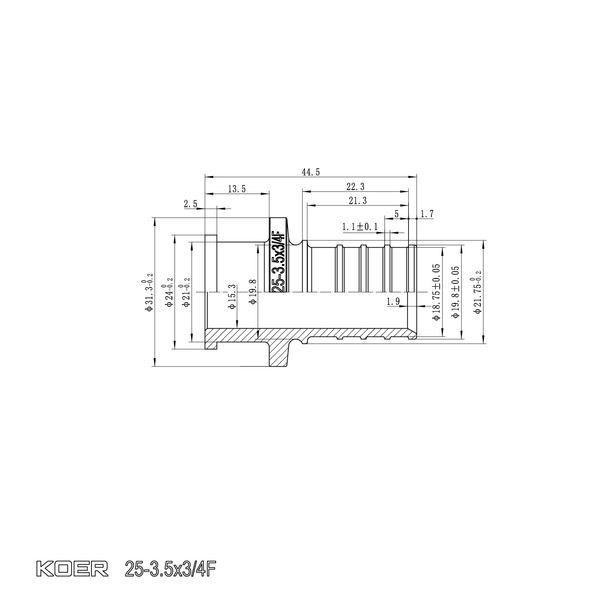 Переходник с накидной гайкой под плоское уплотнение Koer KA.A08F-25S - 25(3.5mm) x 3/4"F (KR4868) KR4868 фото