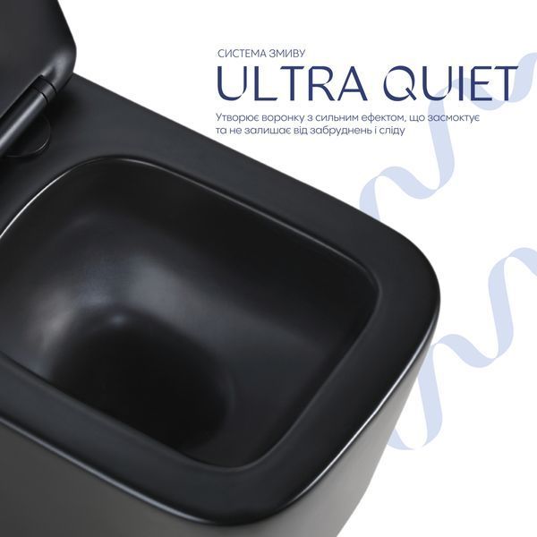 Унитаз подвесной Qtap Crow Ultra Quiet 485&times;340&times;290 мм, Matt Black, с сиденьем Slim Duroplast/ Soft-close/ Quick Release QT05335171MB SD00054229 фото