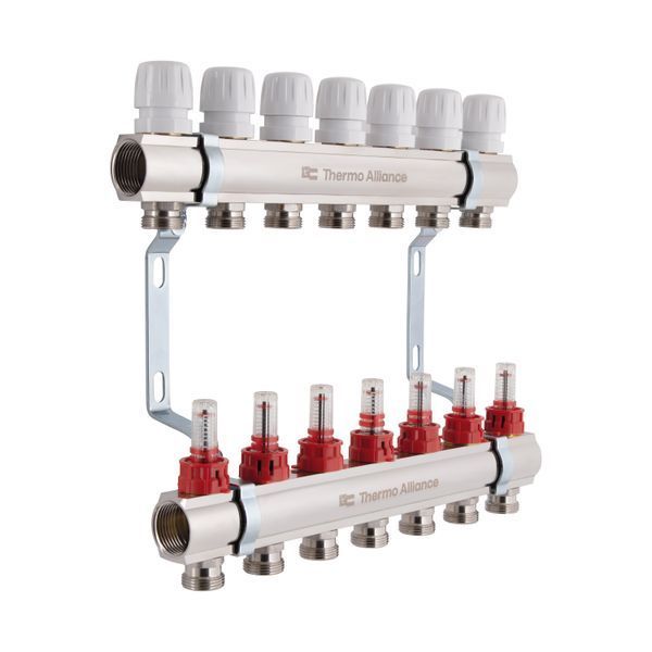 Коллектор латунный с расходомерами и евроконусами Thermo Alliance Standart 1" на 7 выходов TAS235W7E SD00055270 фото