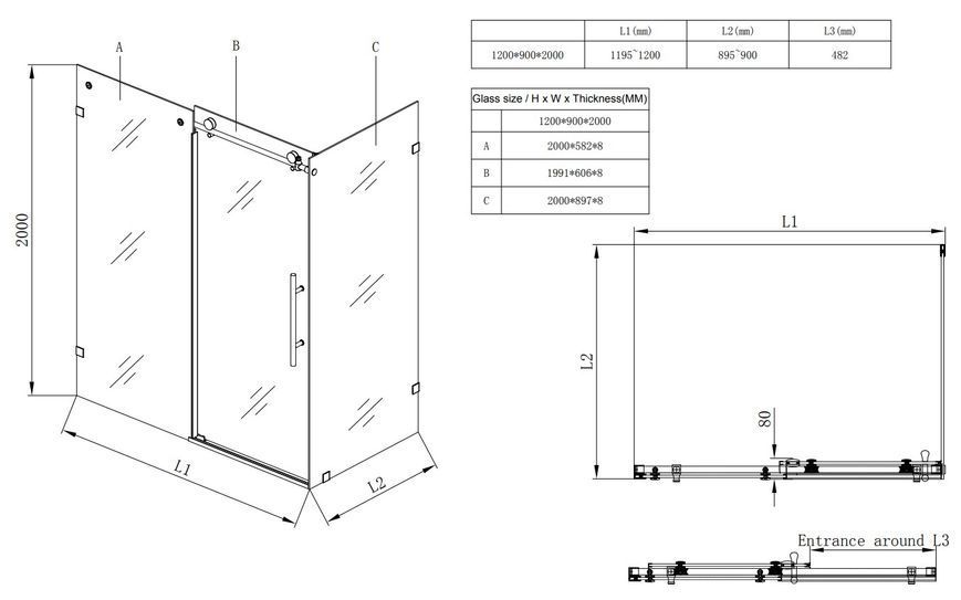 Душова кабіна без піддону KOER SR SC07-120x90x200-TR-01 прозоре скло EASY CLEAN 8мм хром (KR5370) KR5370 фото