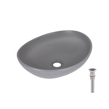 Раковина накладная Qtap Dove 415x340x140 мм, Stone grey, овальная, с донным клапаном QTDOV188SG49783 SD00055907 фото
