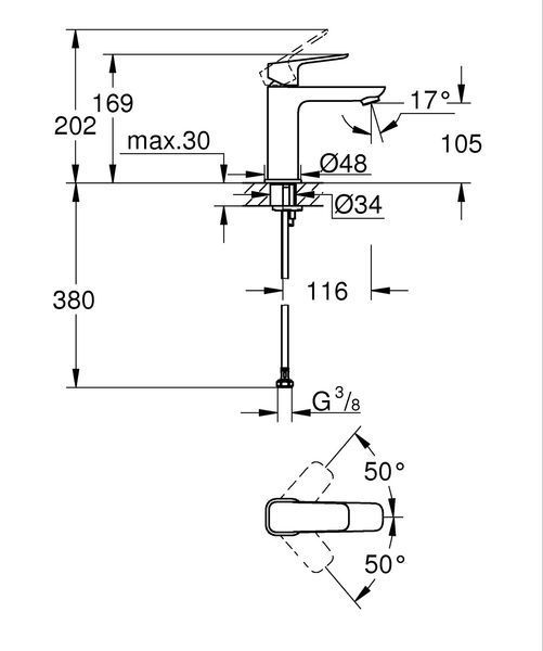 Однорычажный смеситель для раковины Grohe Cubeo M-размера (1017552430) 1017552430 фото