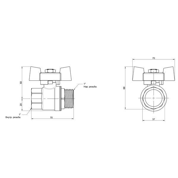 Кран шаровой Thermo Alliance Standart 1" ВН для воды (бабочка) SD607NW25PN40 SD00021334 фото