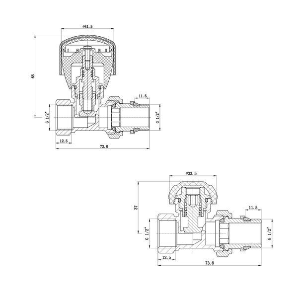 Комплект радіаторних кранів Thermo Alliance Standart 1/2" ВН прямий TAS230W15 SD00053599 фото