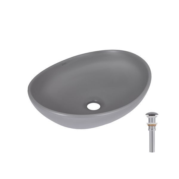 Раковина накладная Qtap Dove 415x340x140 мм, Stone grey, овальная, с донным клапаном QTDOV188SG49783 SD00055907 фото