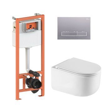 Готове рішення Qtap для ванної кімнати: підвісний унітаз Taurus Ultra Quiet 485&times;360&times;350 + комплект інсталяції Nest 4 в 1 (лінійна клавіша Satin) SD00052271 фото