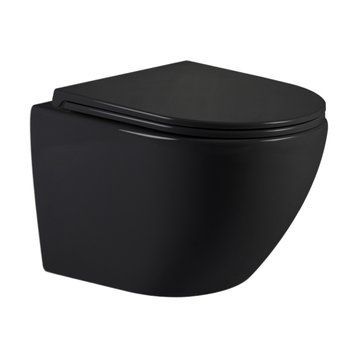 Унитаз подвесной Qtap Jay Ultra Quiet 485х360х320 мм, Matt Black, сиденьем Slim Duroplast/ Soft-close/ Quick Relase QT07335177MB SD00054232 фото