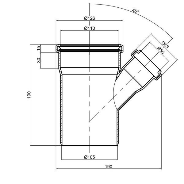 Трійник PPR каналізаційний TA Sewage 110х50х110, 45° SD00034433 фото