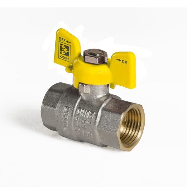 Кран шаровой KOER KR.217.G - 1/2" FF ГГМ YELLOW, ручка "бабочка" желтая (KR0032) KR0032 фото