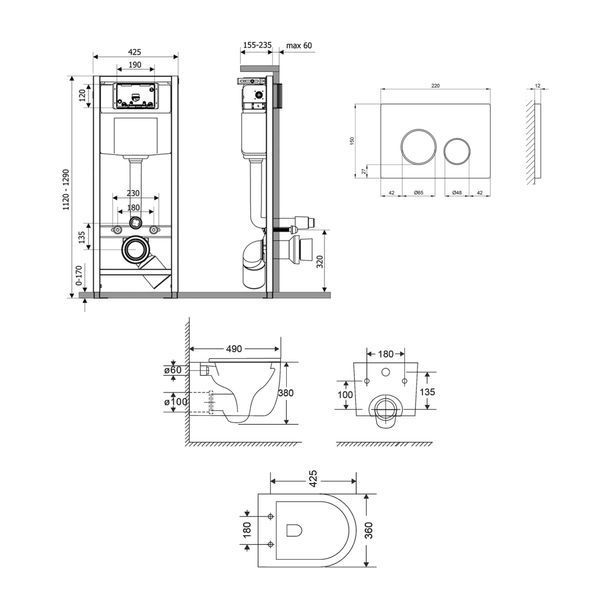 Готовое решение Qtap для ванной комнаты: подвесной унитаз Taurus Ultra Quiet 485&times;360&times;350 + комплект инсталляции Nest 4 в 1 (круглая клавиша Chrome) SD00052276 фото