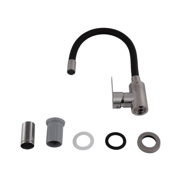 Смеситель для кухни Brinex Pure 015F3 с гибким изливом Nickel/Black BRIPUR015F3NKB SD00053183 фото