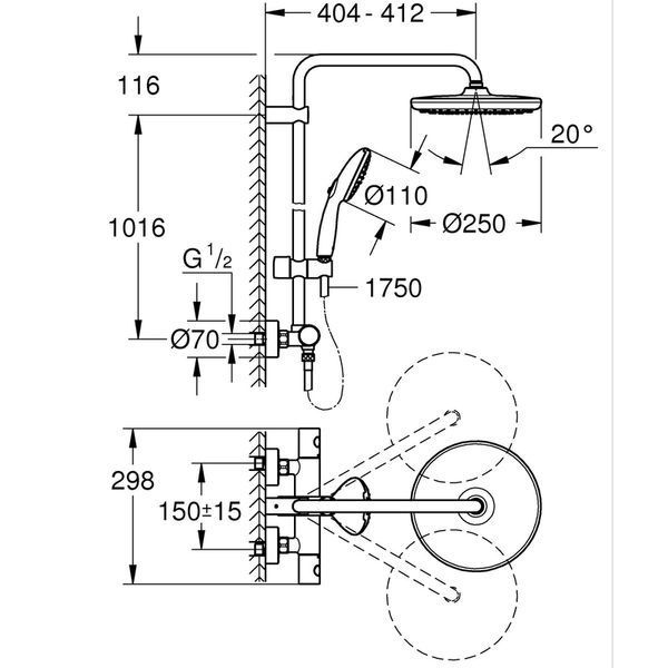 Душевая система с термостатом для настенного монтажа Grohe Tempesta System 250 (26670001) 26670001 фото
