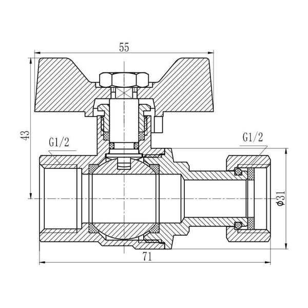 Кран кульовий із накидною гайкою SD Forte 1/2"х ВР для води прямий SF260W15 SD00021092 фото