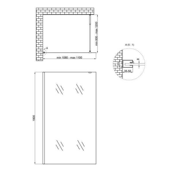 Душова перегородка Qtap Walk-In Standard CRM2011.C8 110х190 см, скло Clear 8 мм, покриття CalcLess SD00045305 фото