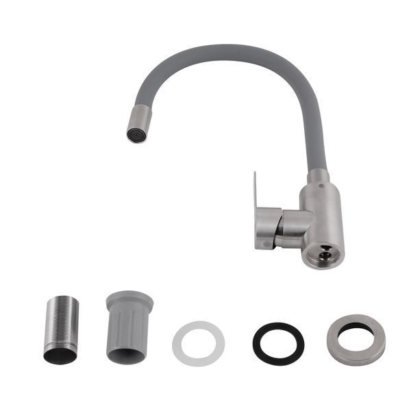 Смеситель для кухни Brinex Pure 015F3 с гибким изливом Nickel/Grey BRIPUR015F3NKG SD00053184 фото