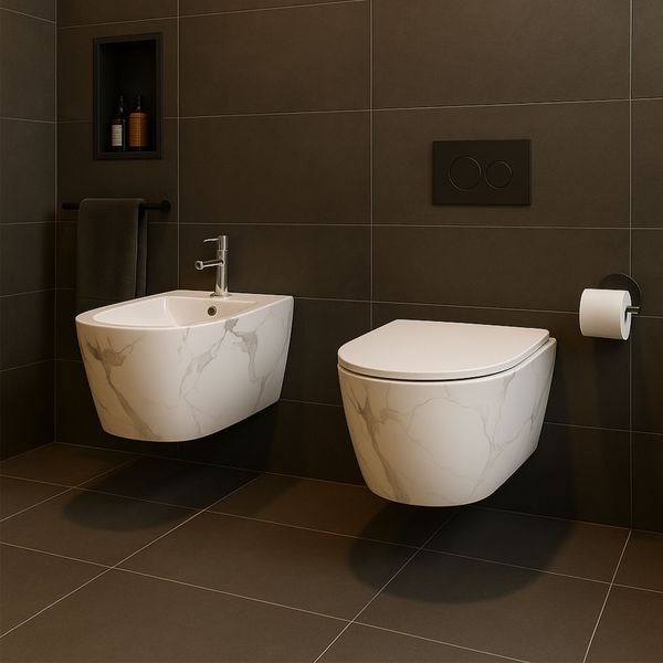 Биде подвесное Qtap Robin 515x370x350 мм, Marble QT13551381GMR SD00054287 фото