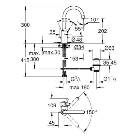 EUROSMART COSMOPOLITAN СМЕСИТЕЛЬ GROHE ДЛЯ РАКОВИНЫ 1/2 "L-РАЗМЕРА 32830001 фото