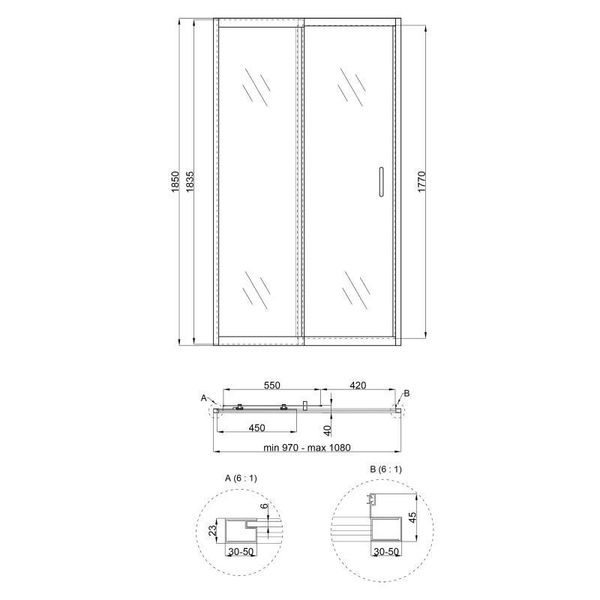 Душові двері в нішу Qtap Taurus CRM201-11.C6 97-108x185 см, скло Clear 6 мм, покриття CalcLess SD00039722 фото