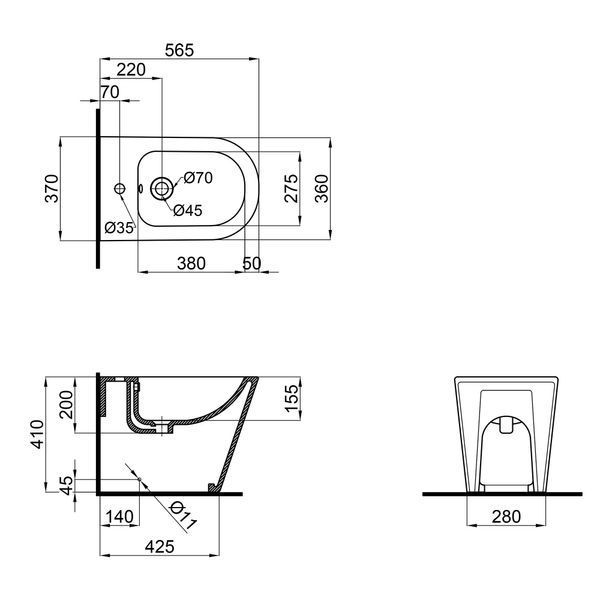 Биде напольное Qtap Swan 560х360х410 White QT15443378W SD00042523 фото