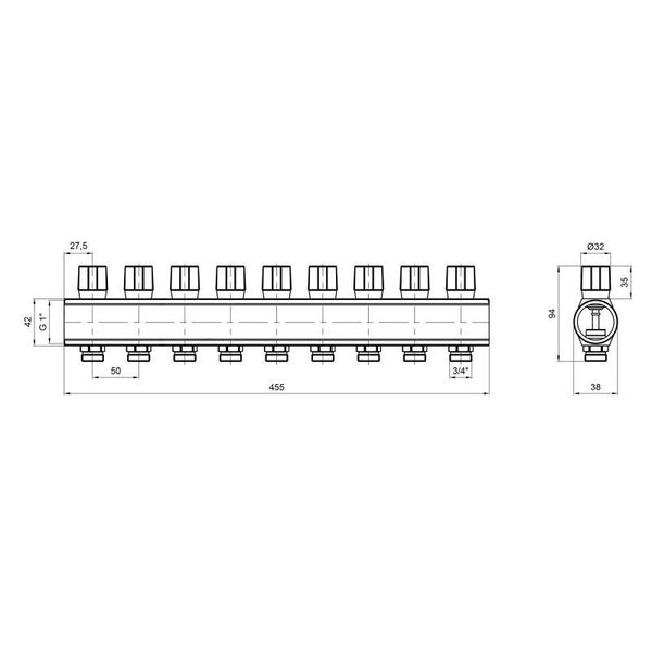 Коллектор Icma с регулировочными вентилями 1" 9 выходов №1105 (Red) SD00049601 фото