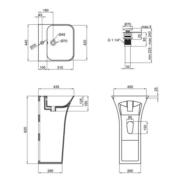 Раковина підлогова моноблок Qtap Crow 450x435x835 White з донним клапаном QT0511G315W SD00043852 фото