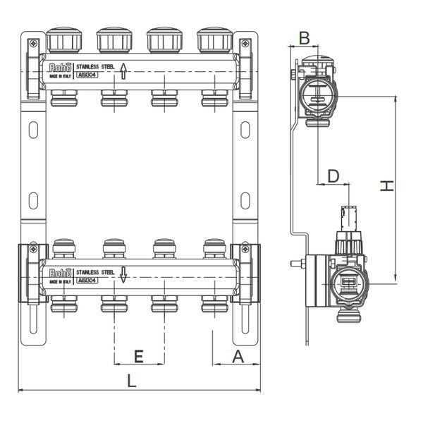 Коллектор с термостатическими и запорными клапанами Roho R805-07 - 1"х 7 вых. (RO0061) RO0061 фото