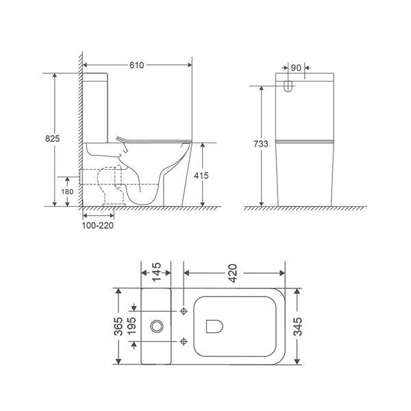 Чаша унитаза-компакта Mixxus Premium Quadro-0401-T1 Bowl 610х365х825 Tornado 1.0 без сиденья (MI8343) MI8343 фото