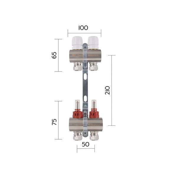 Коллектор латунный с расходомерами и евроконусами Thermo Alliance Standart 1" на 2 выхода TAS235W2E SD00055263 фото