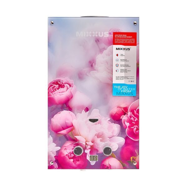 Газова колонка MIXXUS GWH-0410 BASIC GLASS димохідна 10 л/хв (панель зі скла з малюнком) (WH0025) WH0025 фото